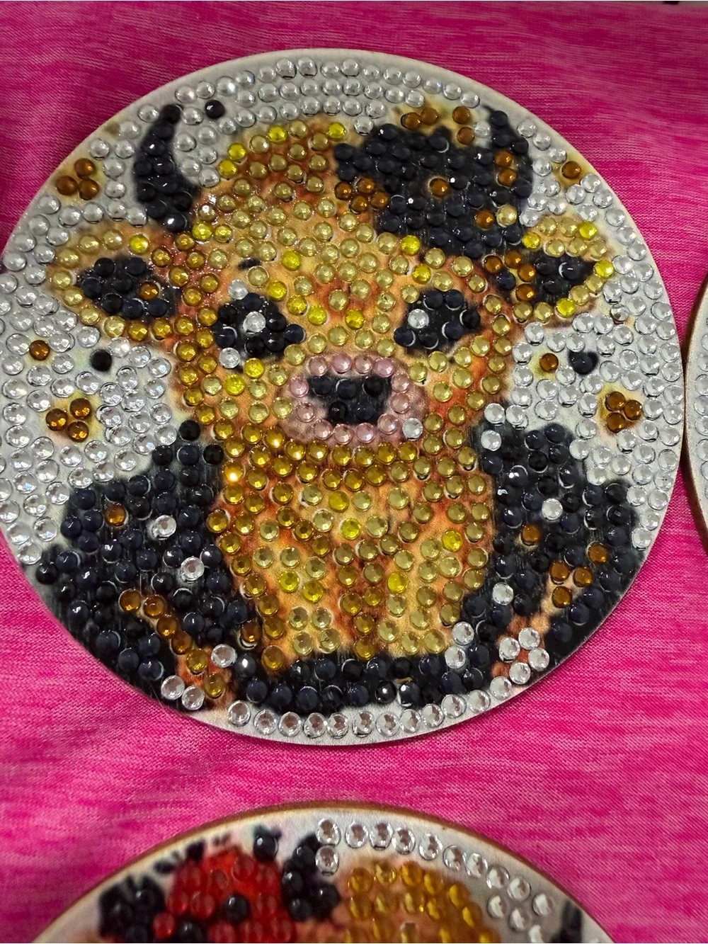 Rhinestone Puppy Decorative Serving Trivet - Pink Handmade coasters